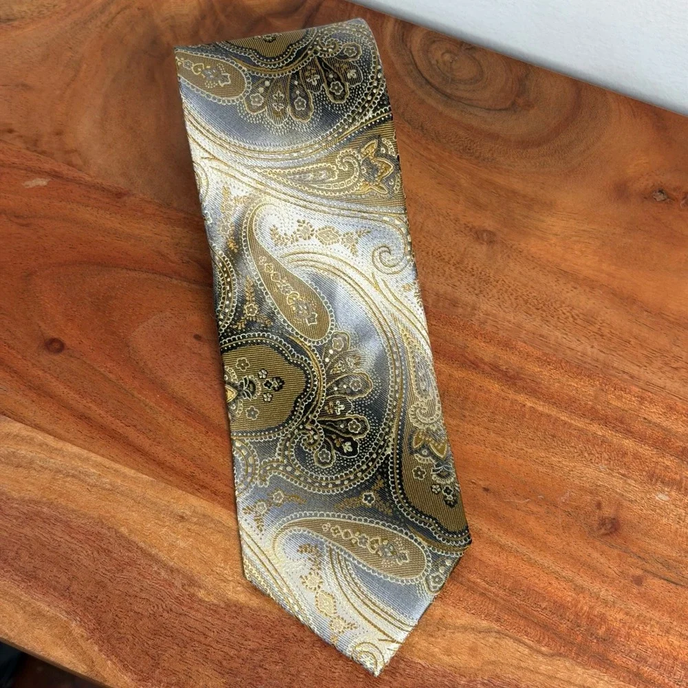 Pierre Cardin Men's‎ Silk Tie Gold Grey Paisley Formal Business